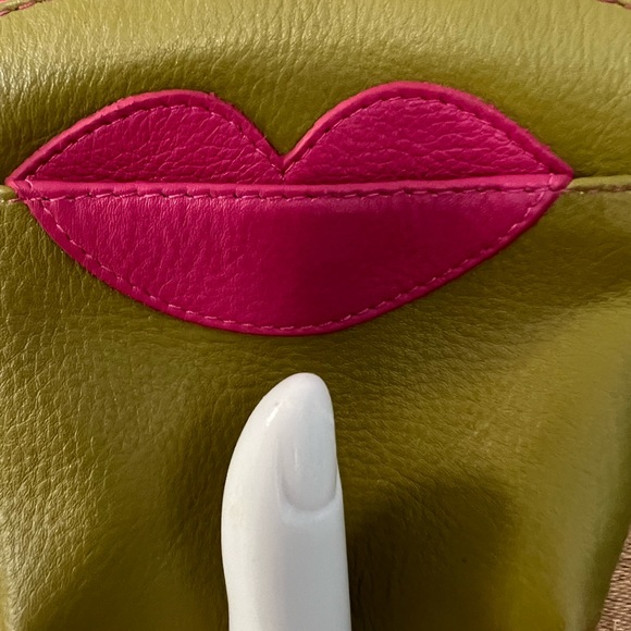 New ILI Kiss green & pink leather small zip pouch - Picture 2 of 11
